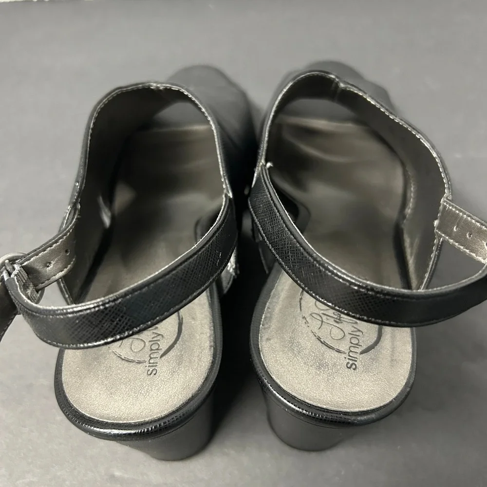 LifeStride Wedge Sandals Women's 8M Black Peep Toe Slingback Heels Cherish